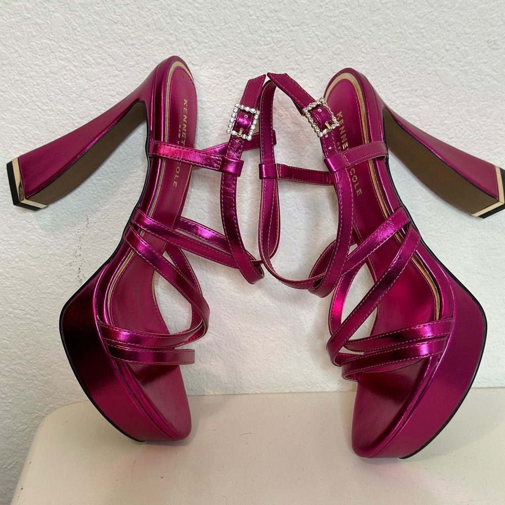 LIKE NEW! KENNETH COLE Allen Strappy Hot Pink Platform High Heel Sandals - Picture 9 of 15